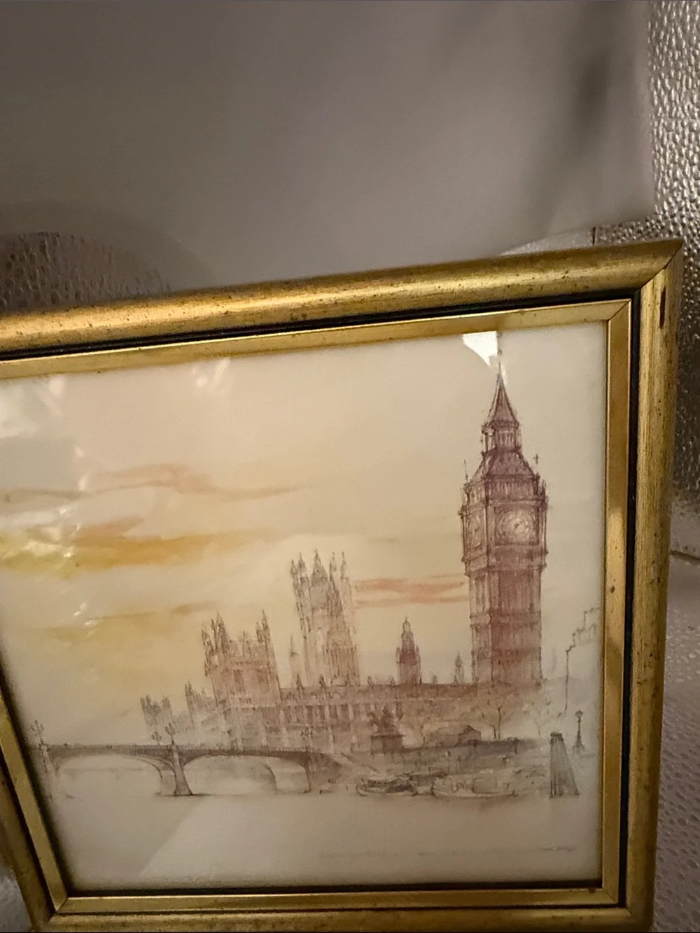 Vintage Water Color depicting the House of Parliament and Big Ben in London